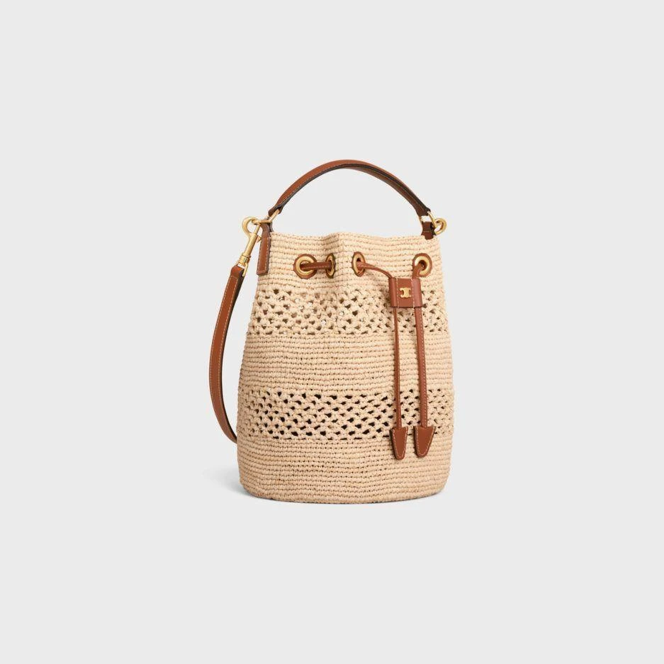 Celine CLARA CELINE CLASSIC PANIER IN RAFFIA AND CALFSKIN 2