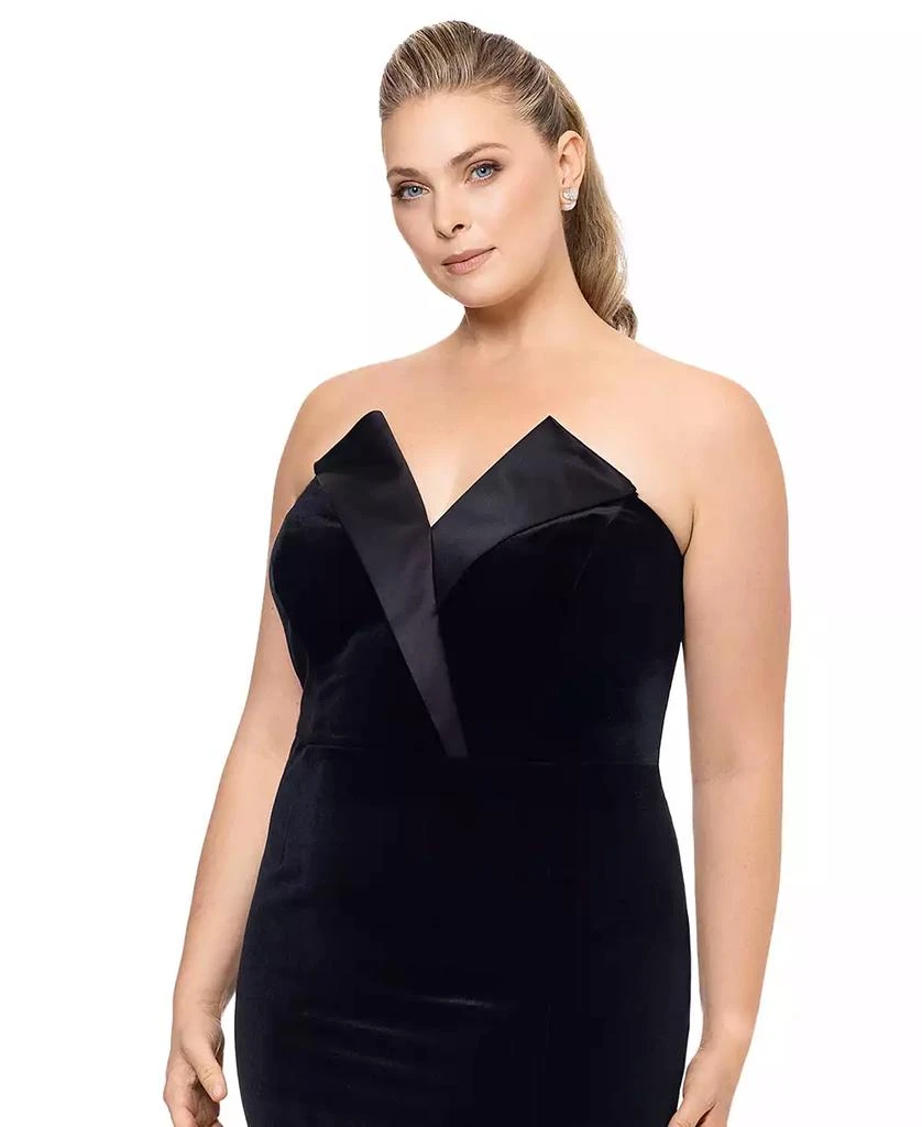 Betsy & Adam Plus Size Strapless Front-Slit Velvet Gown 4