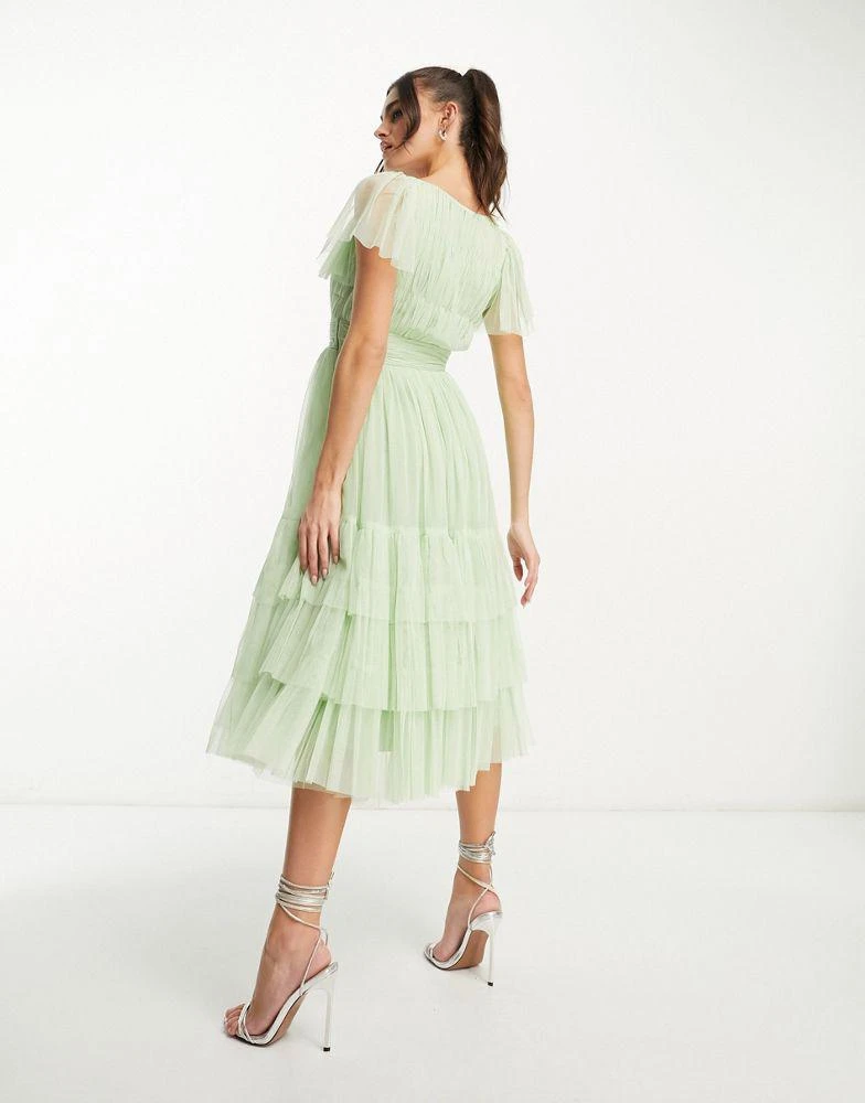 Lace & Beads Lace & Beads Bridesmaid Madison v neck tulle dress in sage 2