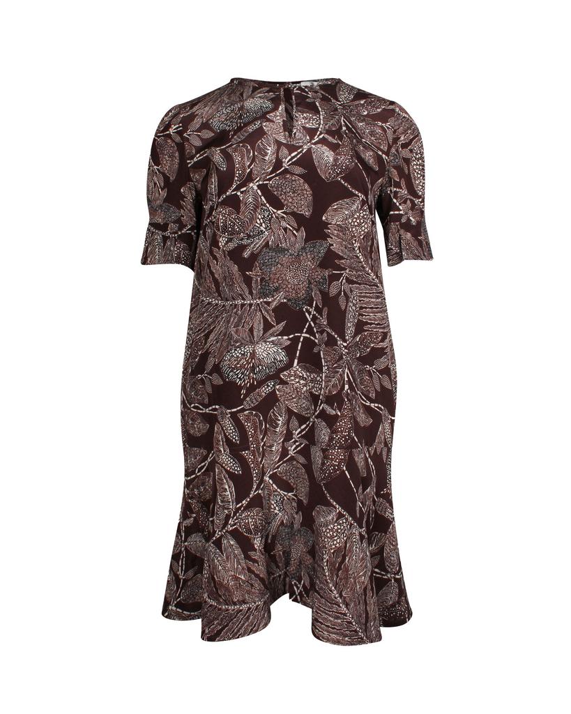 Chloé Chloe Flared Skirt Floral Dress in Brown Silk