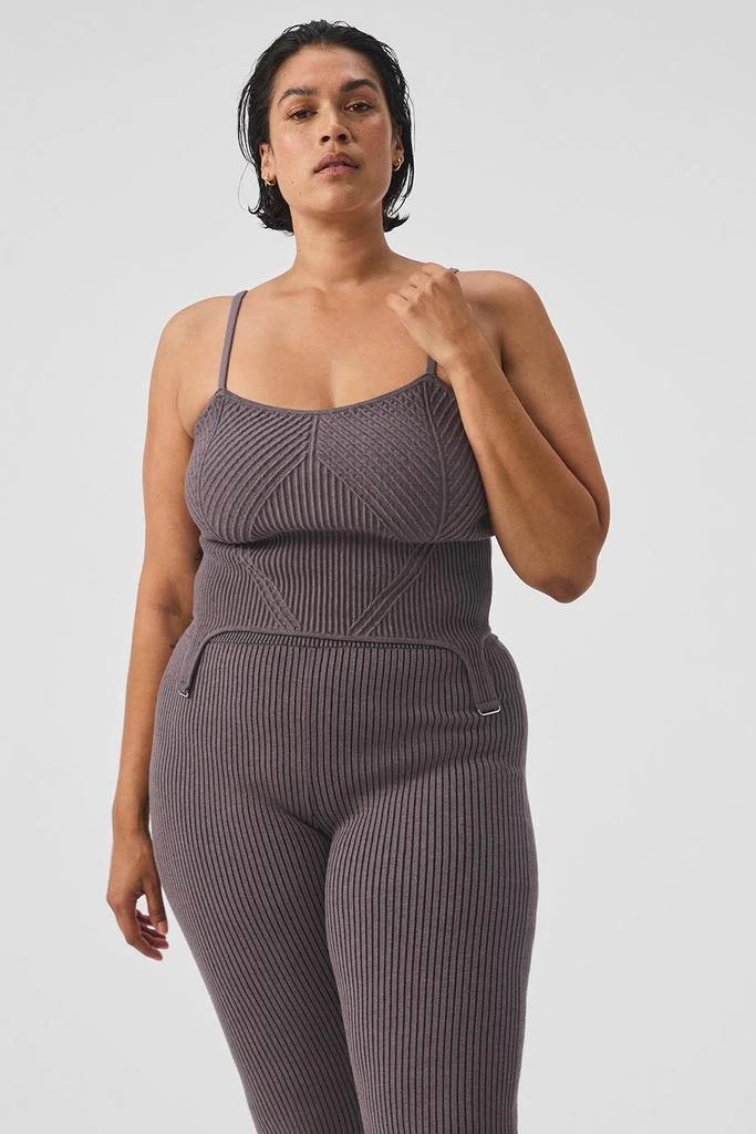 Alo Denim Knit Garter Tank - Raisinette/Black 5