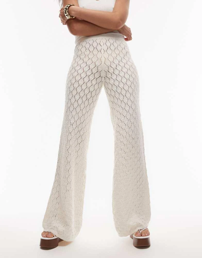 Mango Mango wide leg crochet trousers in off white 2