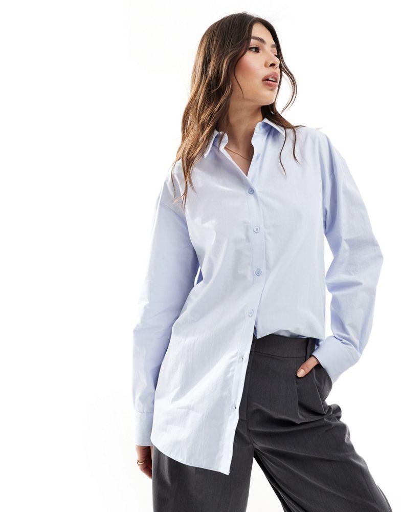 Miss Selfridge Miss Selfridge oversized bow back poplin shirt in blue