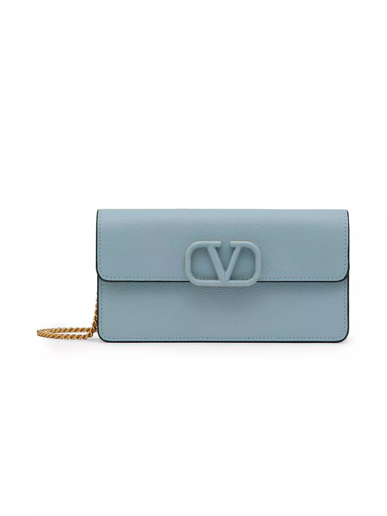 Valentino Garavani VLogo Signature Grainy Calfskin Wallet with Chain