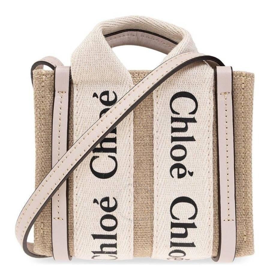 【CHLOE】WOODY NANO TOTE BAG CHLOE Woody Nano Tote Shoulder Hand Bag 2Way Canvas Leather