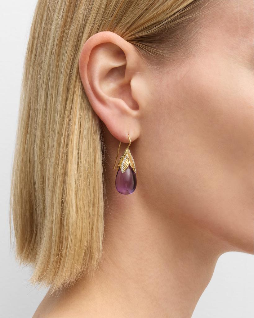 Piranesi 18K White and Yellow Gold Drop Amethyst Earrings with Round Diamonds, 1.5"L