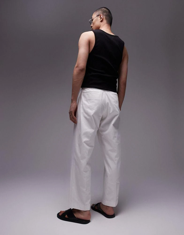 Topman Topman smart compact cotton wide leg trouser in ecru 5