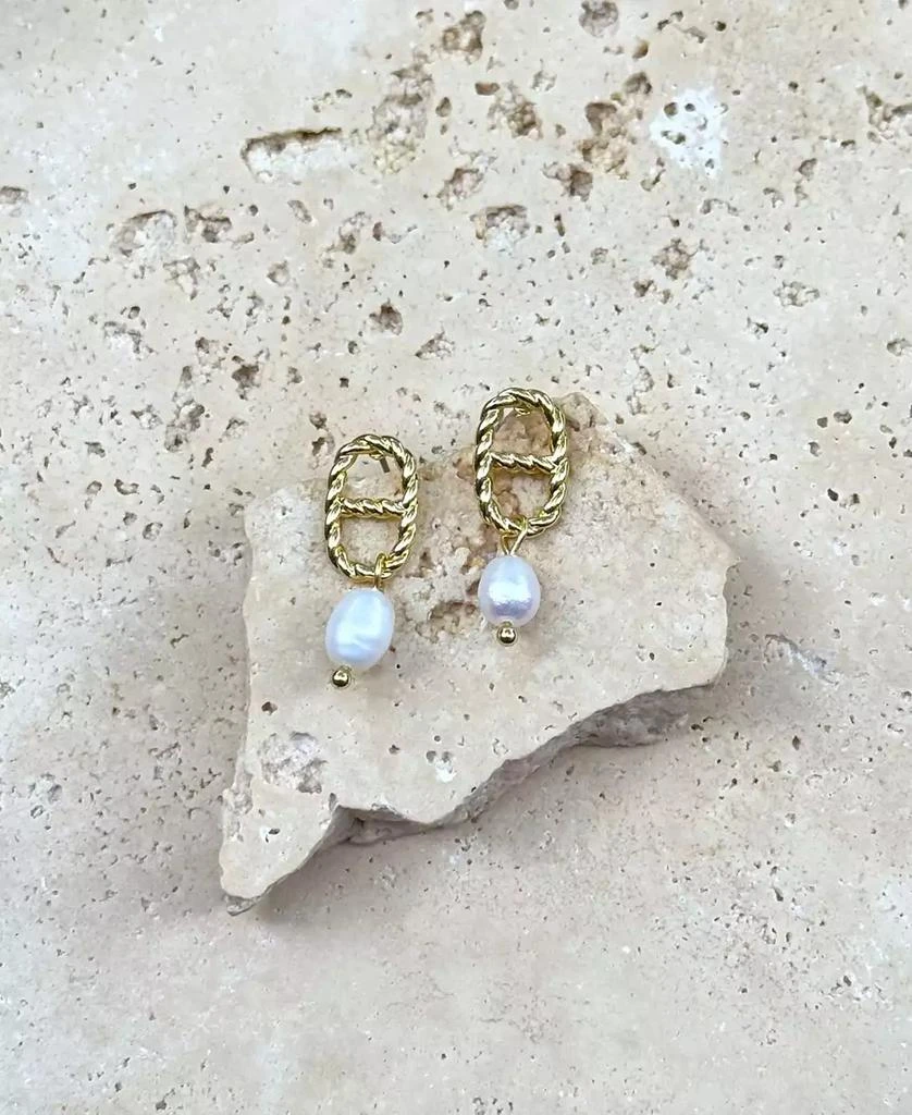 ADORNIA Gold Freshwater Pearl Mariner Link Drop Earrings 3