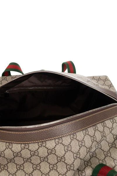 Gucci MEDIUM DUFFLE BAG WITH WEB DETAIL IN BEIGE AND EBONY GG FABRIC 4