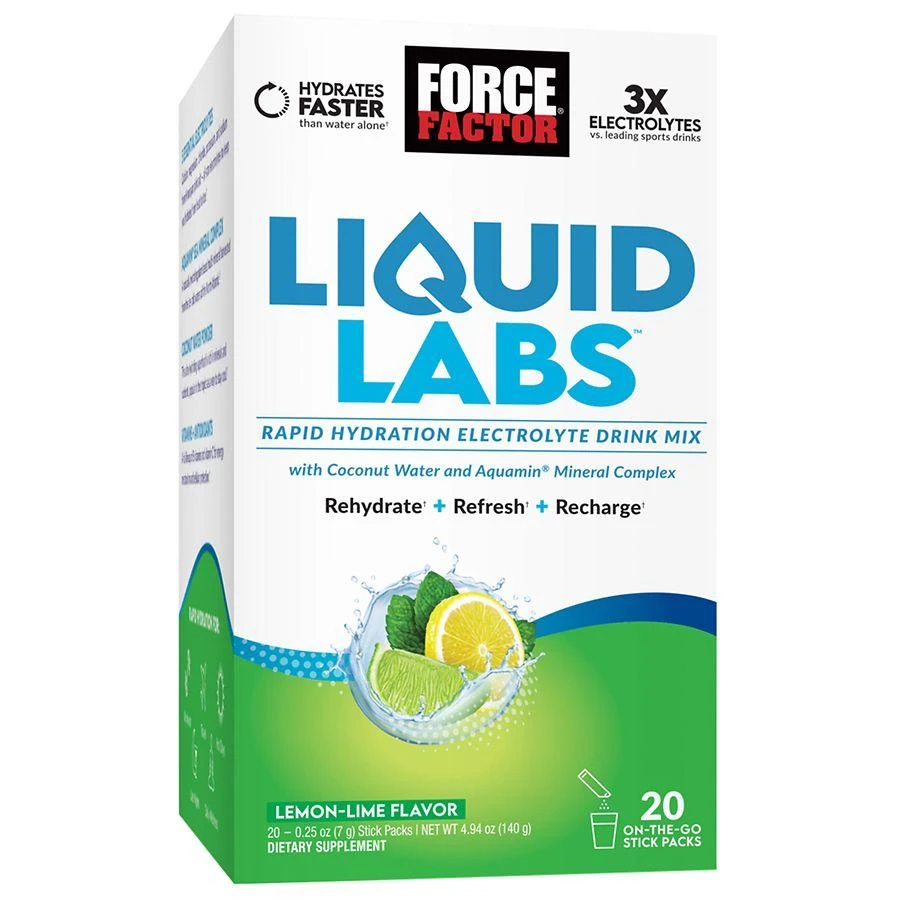 Force Factor Liquid Labs Rapid Hydration Electolyte Drink Mix Lemon Lime 1