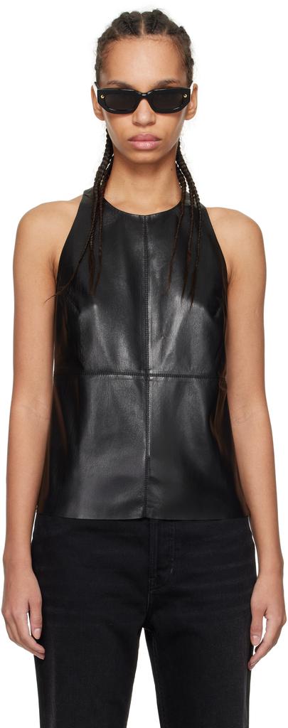 Nanushka Black Teza Faux-Leather Tank Top