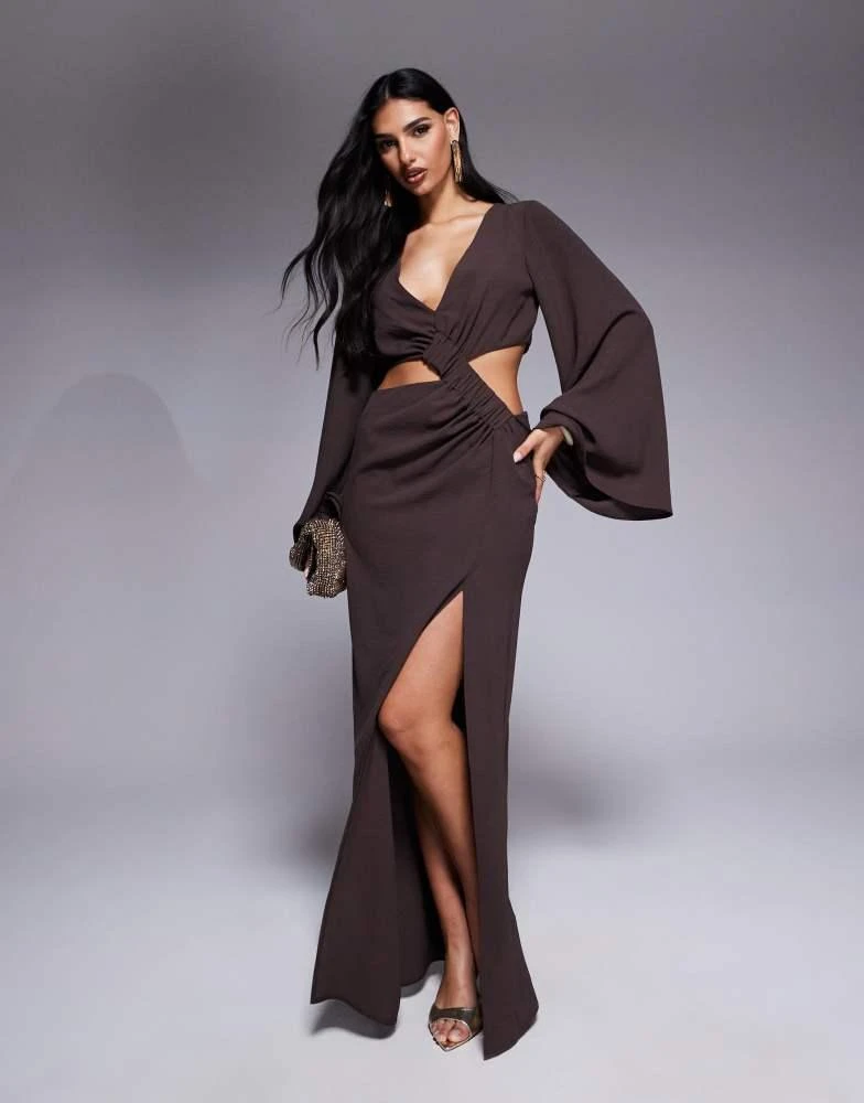 Shop ASOS DESIGN channel detail cutout long sleeve maxi dress in