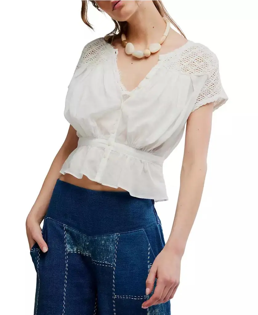 Free People Women's Gemma Embroidered Boat Neck Top
