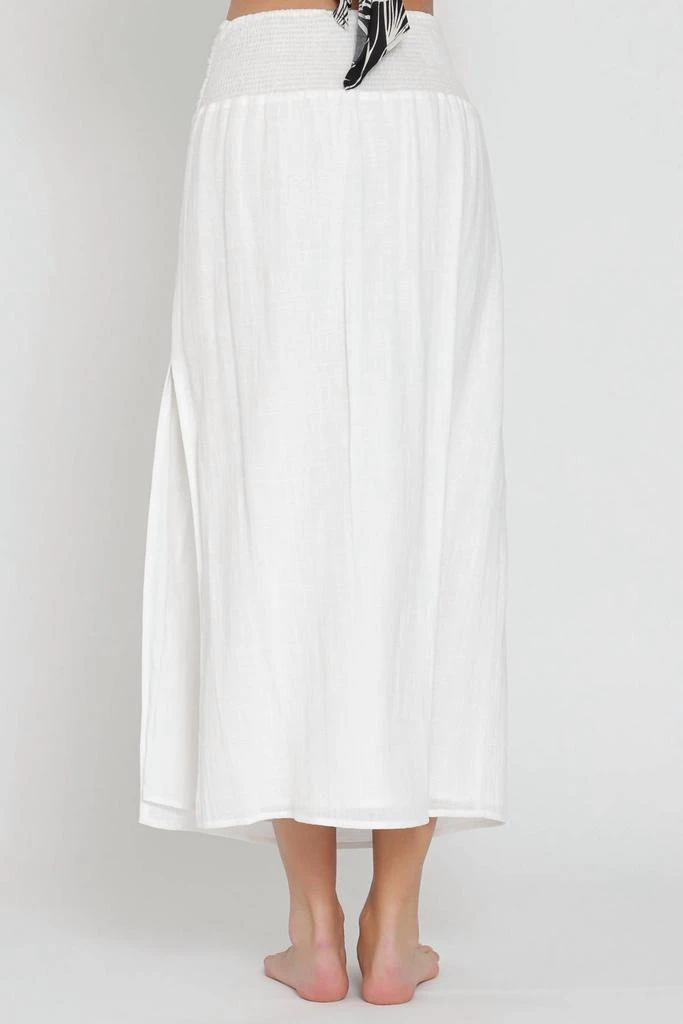 Aakaa High Waisted Smocked Midi Skirt In White 3