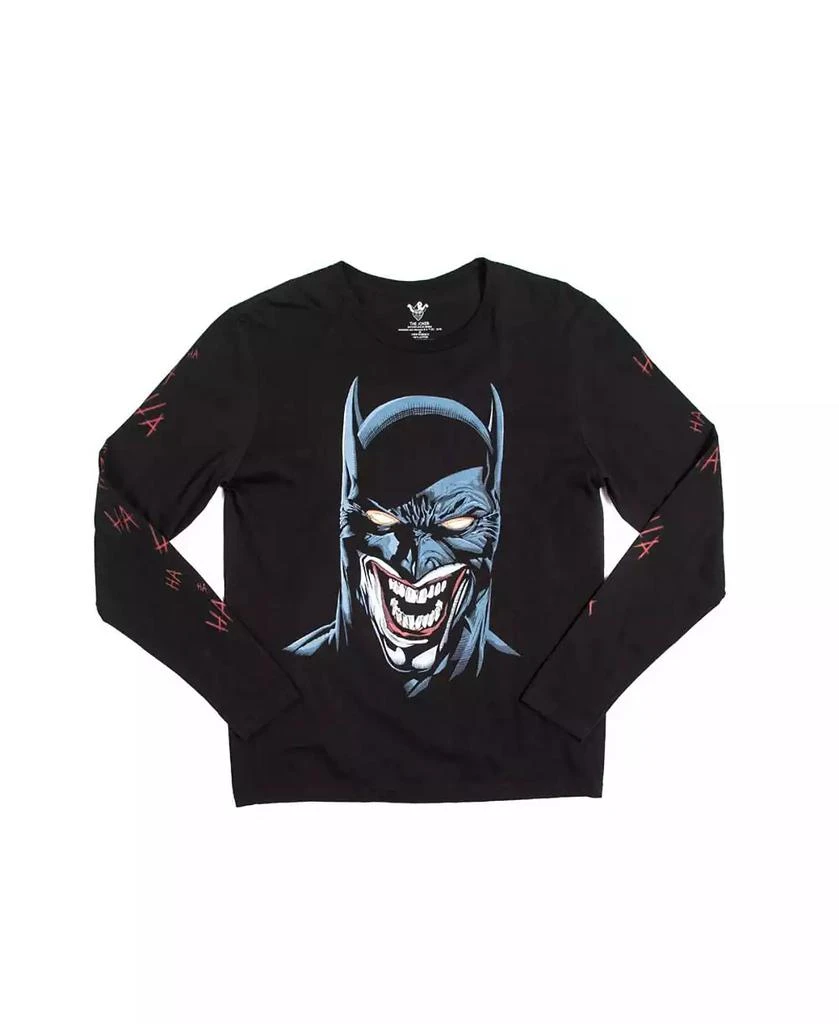 Heroes & Villains Men's Black Batman Joker Mash-Up Long Sleeve T-Shirt 1
