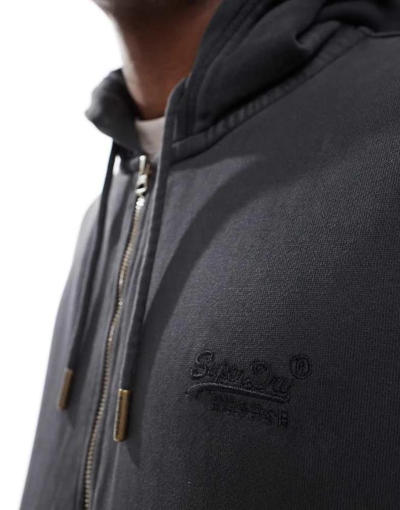 Superdry Superdry Essential logo washed zip hoodie in washed black 4