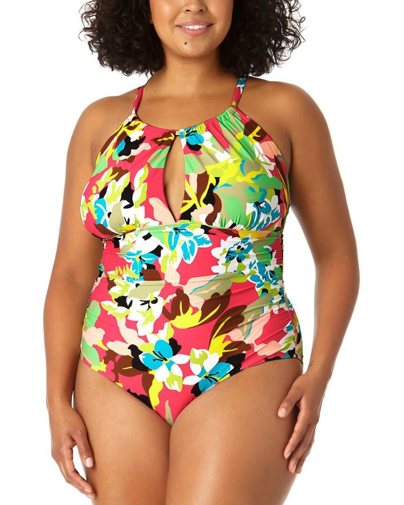 Anne Cole Women's Ditsy Floral High Neck One Piece Swimsuit Black Size 12