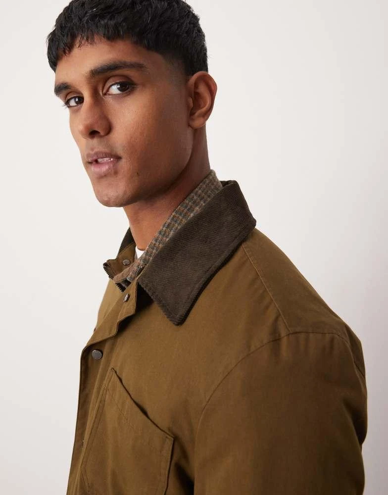 Mango Mango contrast collar button down wax jacket in khaki 2