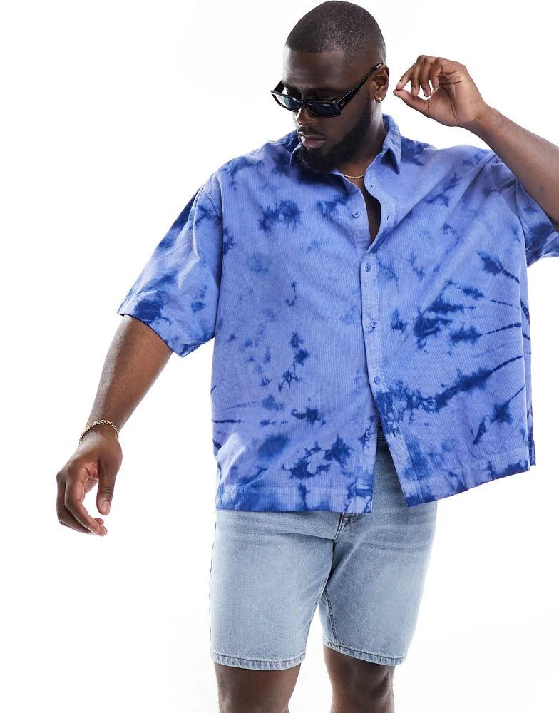 ASOS ASOS DESIGN short sleeve oversized tie dye cord shirt in blue 2