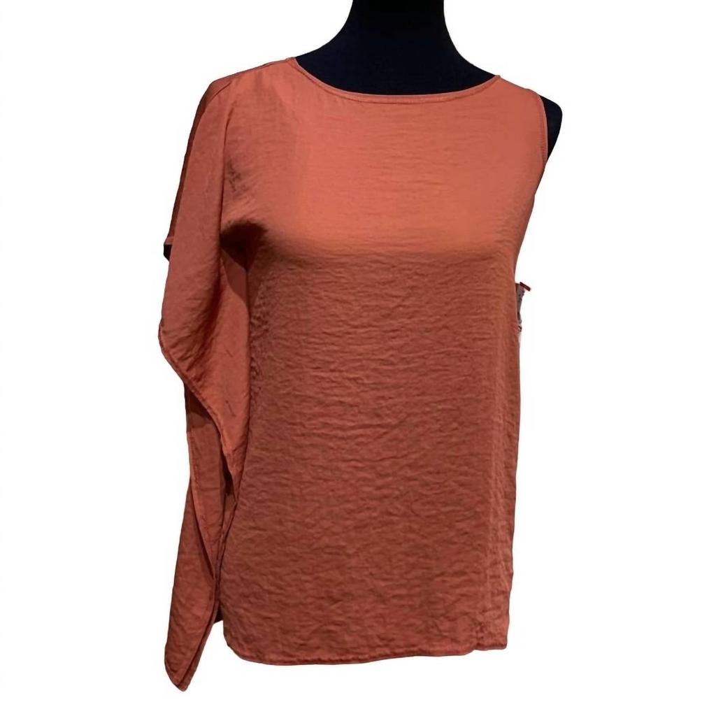 Rachel Roy Women's Asymmetrical Shoulder Ruffle Top In Terracotta