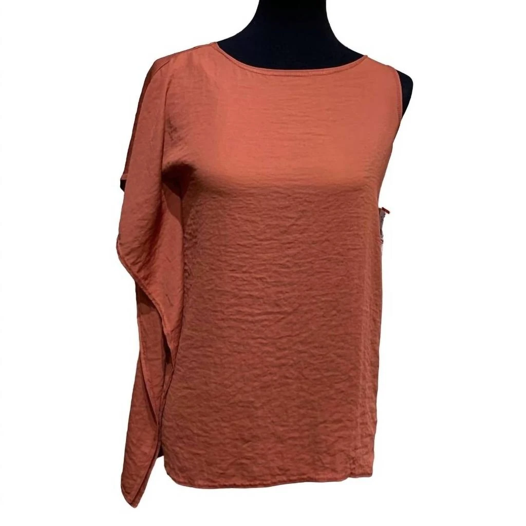 Rachel Roy Women's Asymmetrical Shoulder Ruffle Top In Terracotta 1