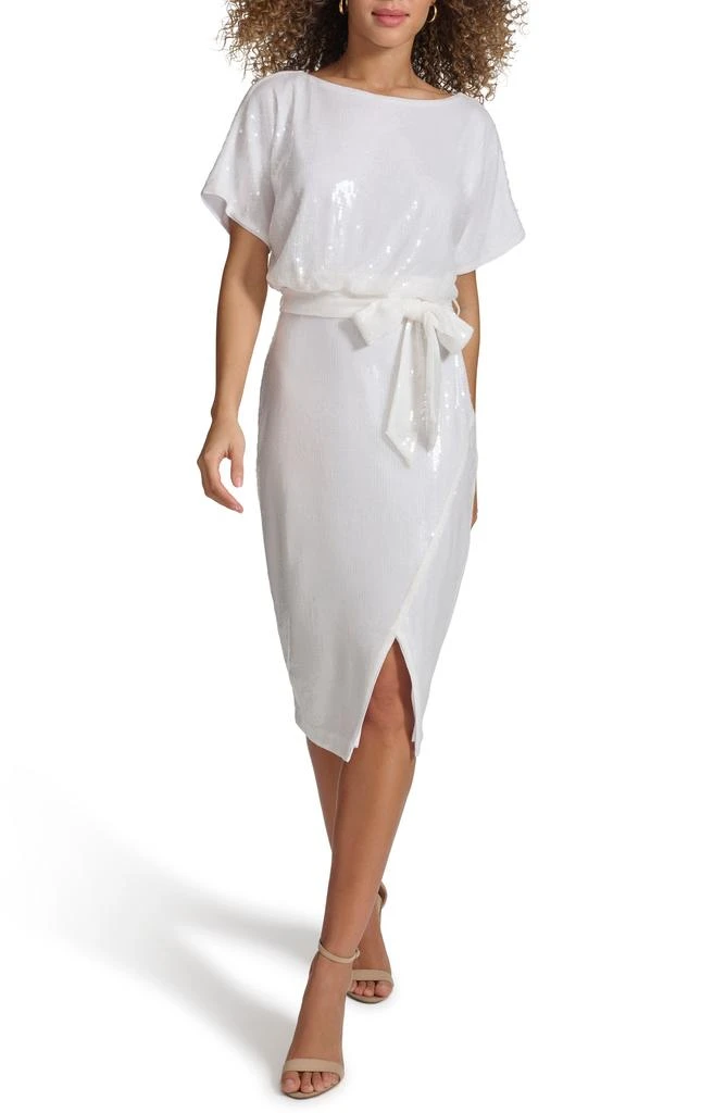 Kensie Sequin Mesh Tie Waist Dress 1