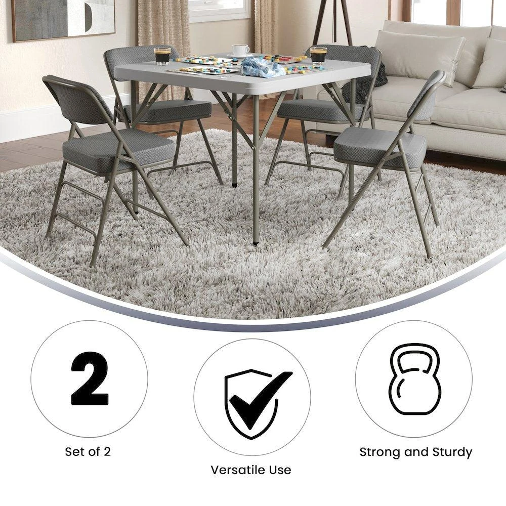 Flash Furniture 2 Pack Curved Triple Braced 
Double Hinged Gray Fabric Metal Folding Chair 5