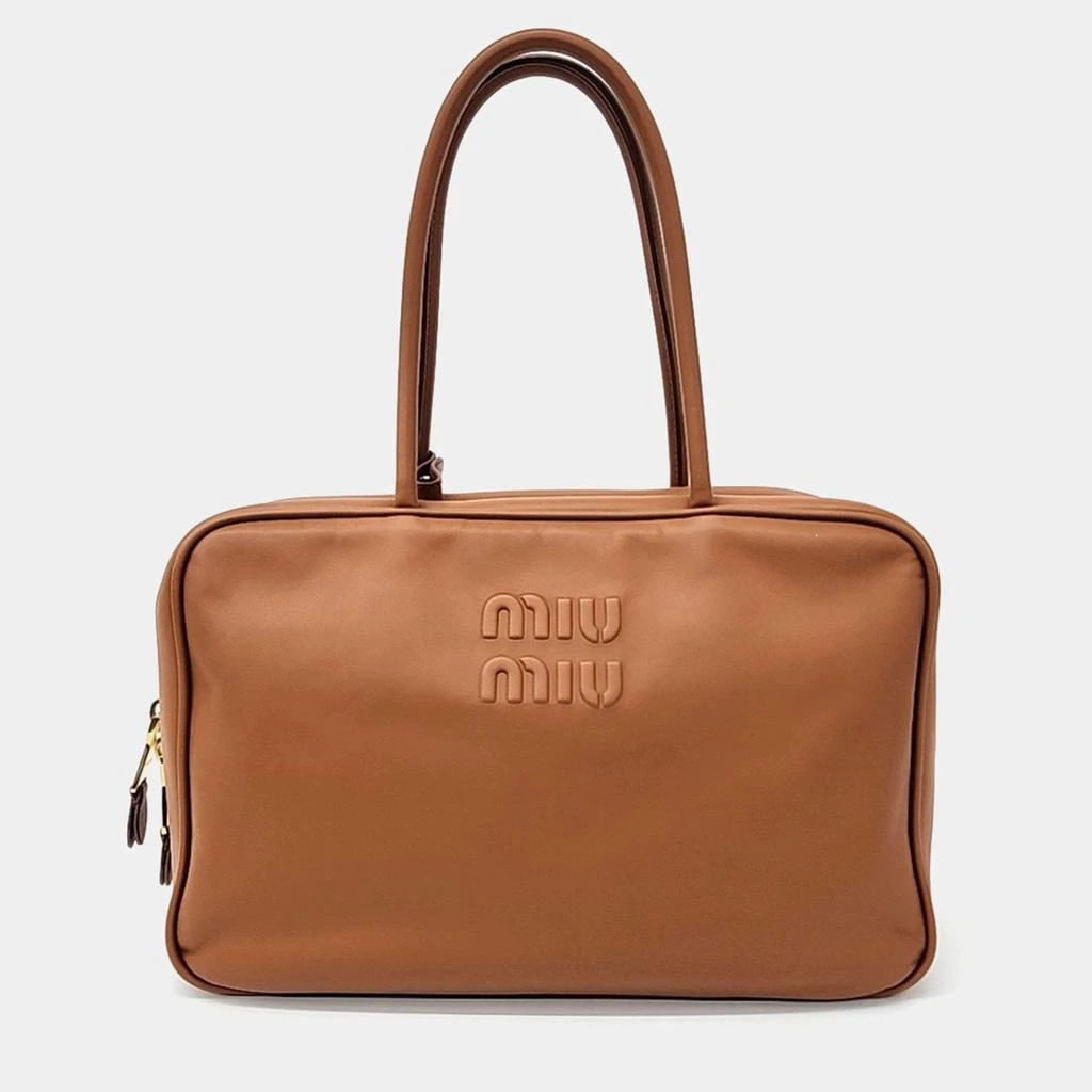Miu Miu  Miu Miu Brown Leather Embossed Logo Bowling Bag 1