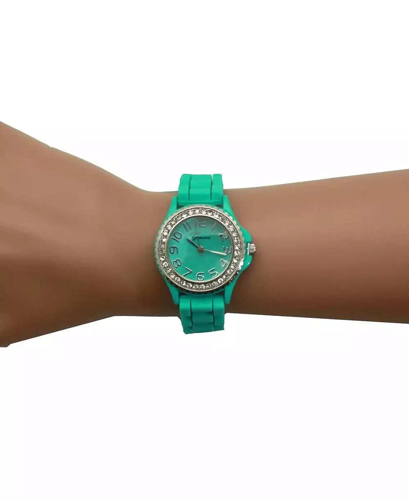 Olivia Pratt Teal Every Day Thin Band Silicone and Rhinestones Colorful Women Watch 4
