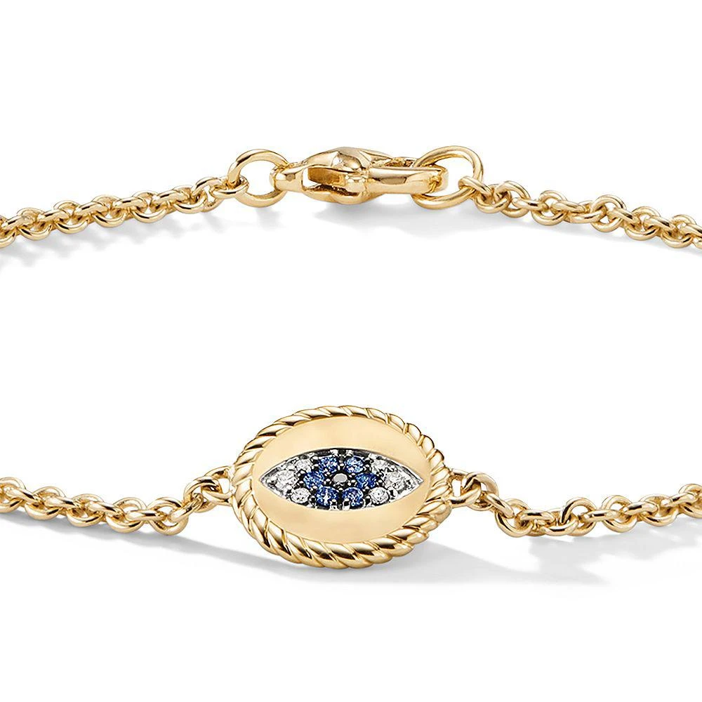 David Yurman Cable Collectibles® Evil Eye Bracelet in 18K Yellow Gold with Pavé Sapphires and Diamonds, 2mm 6