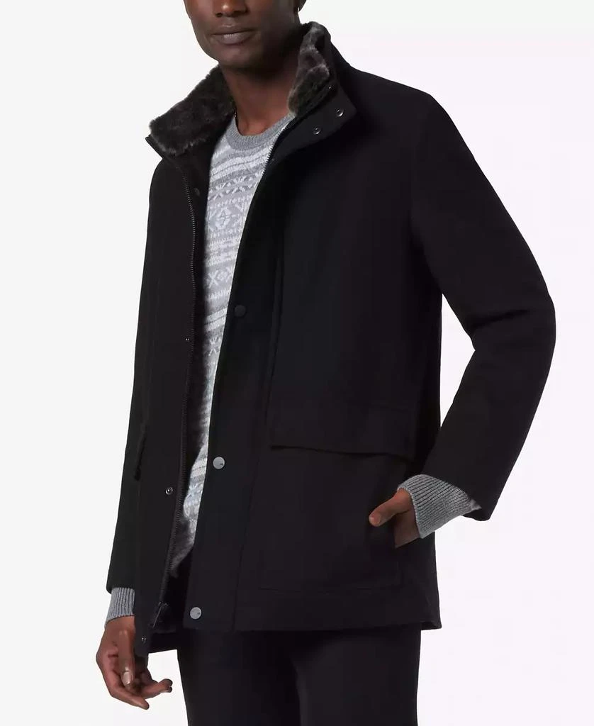 Marc New York by Andrew Marc Men's Brooks Melton Wool Car Coat with Faux Fur Collar 3