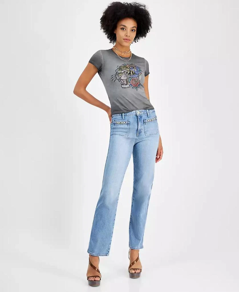 GUESS Women's High Rise Patch Pocket Straight Leg Jeans 1