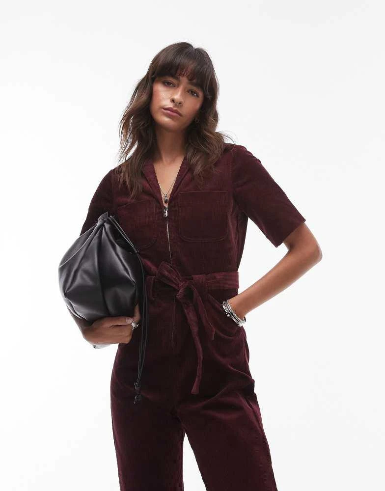 & Other Stories & Other Stories belted corduroy jumpsuit in burgundy 1