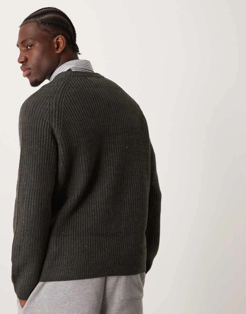 New Look New Look fisherman crew neck jumper in dark grey 4