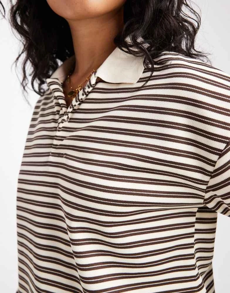 Brave Soul Brave Soul long sleeve rugby top in cream and brown stripe 4