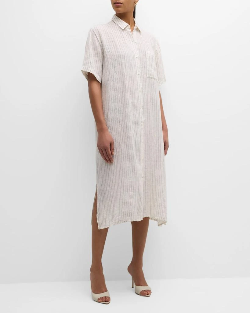 Eileen Fisher Crinkled Striped Organic Linen Midi Shirtdress 2