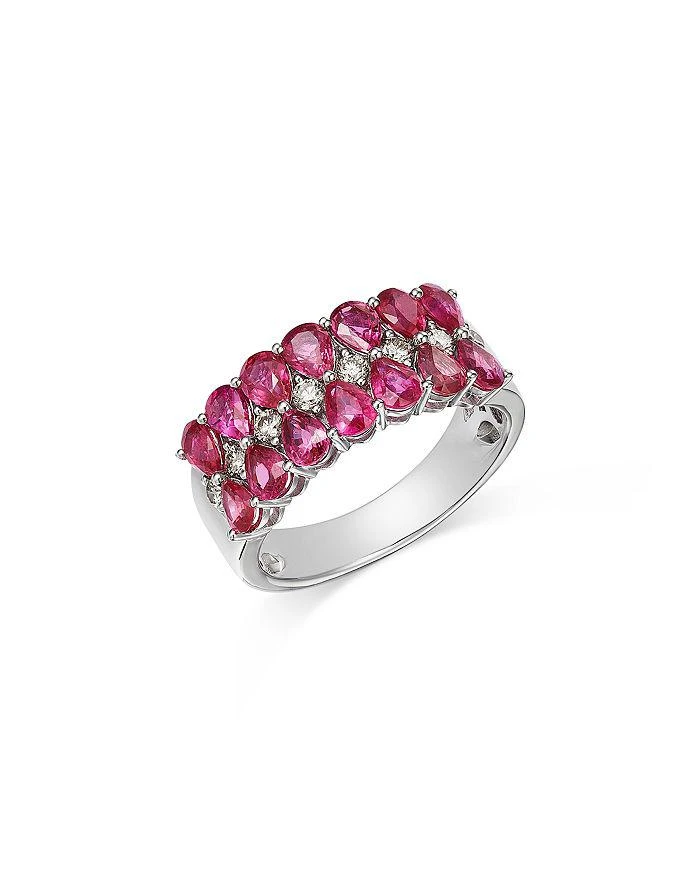 Bloomingdale
s Fine Collection Ruby 
Champagne Diamond Triple Row Ring in 14K White Gold