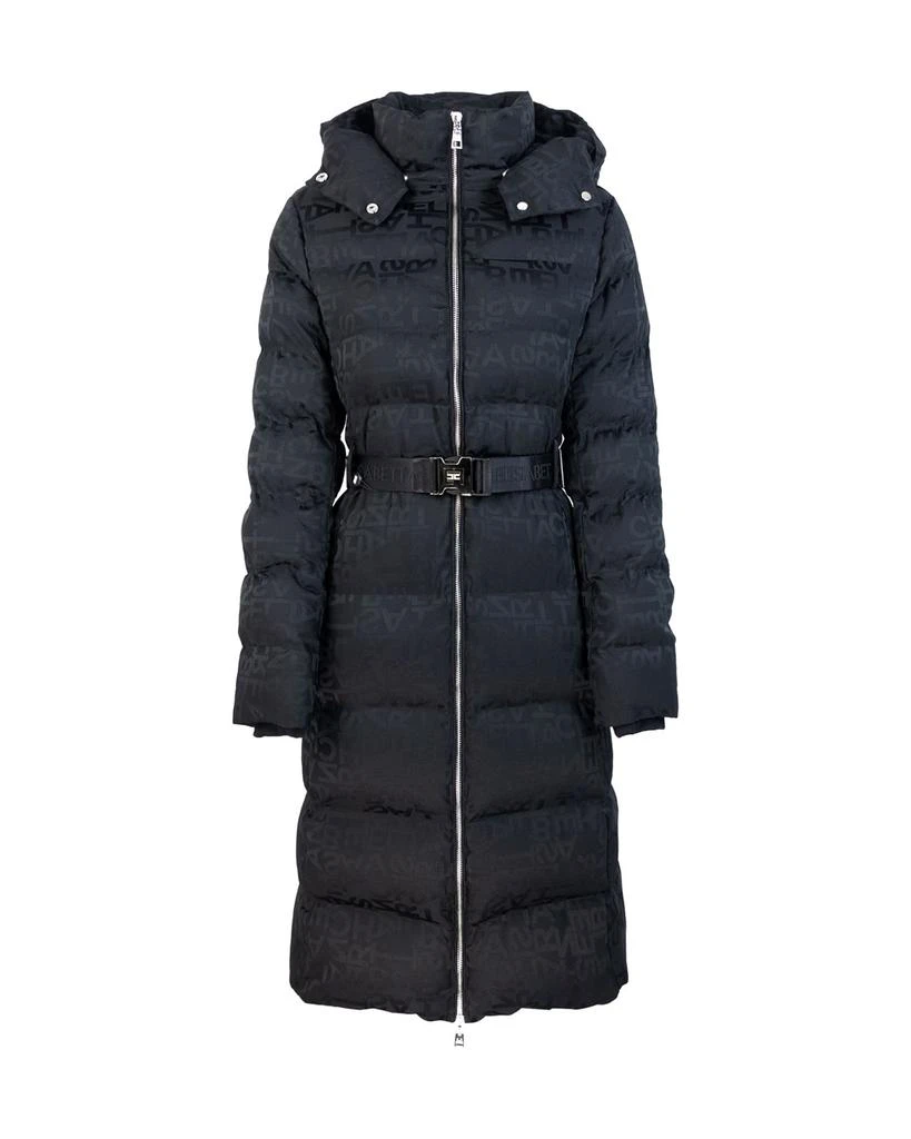 Shop Elisabetta Franchi Logo Jacquard Long Down Jacket on Sale at