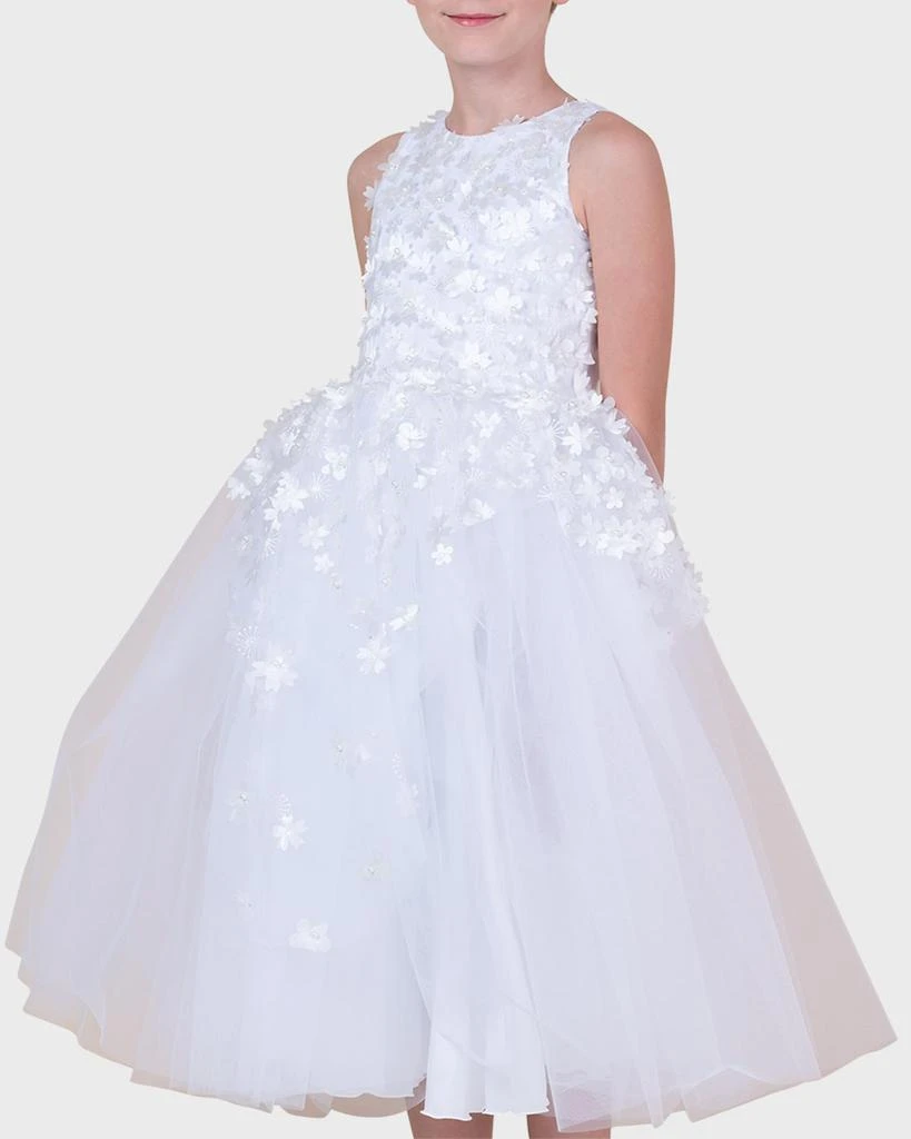White Label by Zoe Girl's Lauren 3D Flower Embellished Tulle Dress, Size 2-12 1