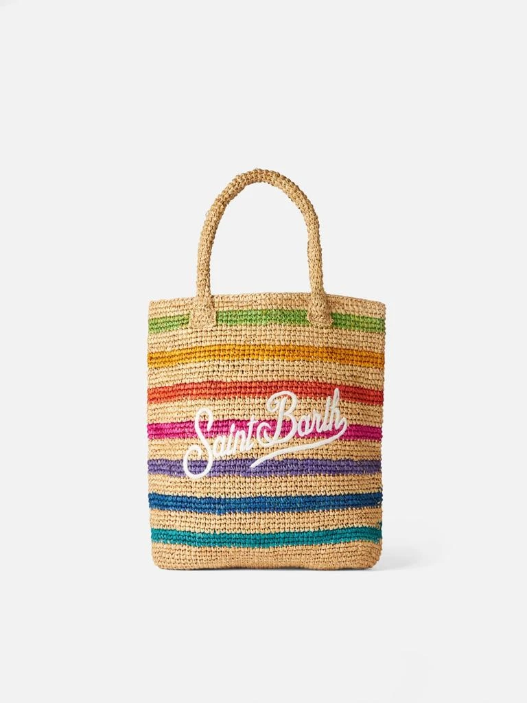 MC2 Saint Barth Raffia Bucket Bag With Multicolor Stripes And Embroidery 1