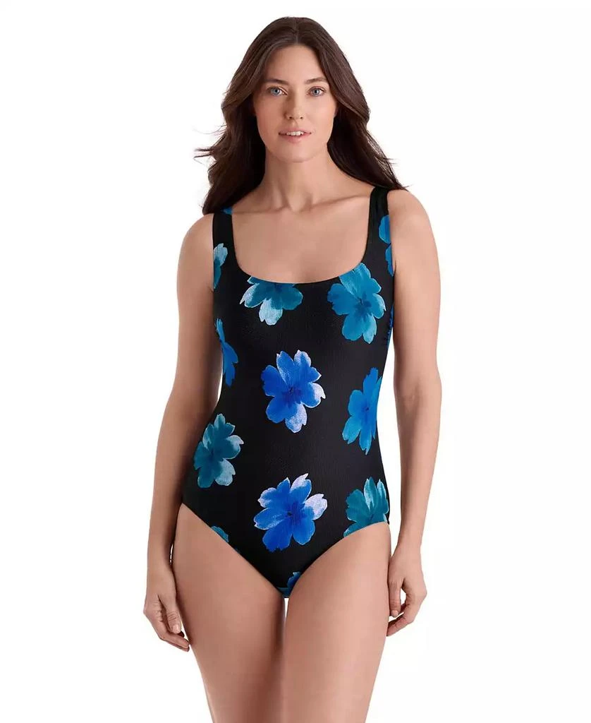 Longitude Women's Majorelle Garden Butterfly X-Back Tank Long Torso One-Piece Swimsuit