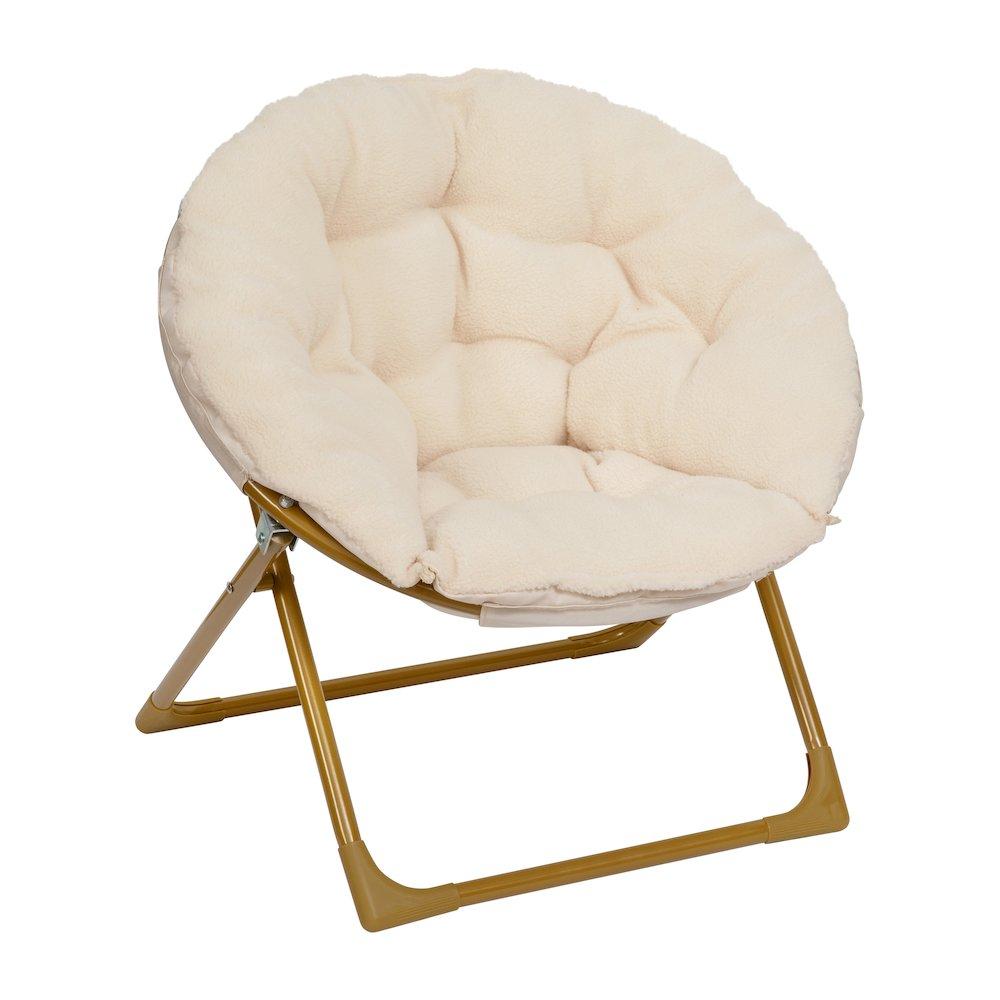 Flash Furniture Kid
s 23" Folding Saucer Chair, Ivory Faux Fur/Soft Gold Frame