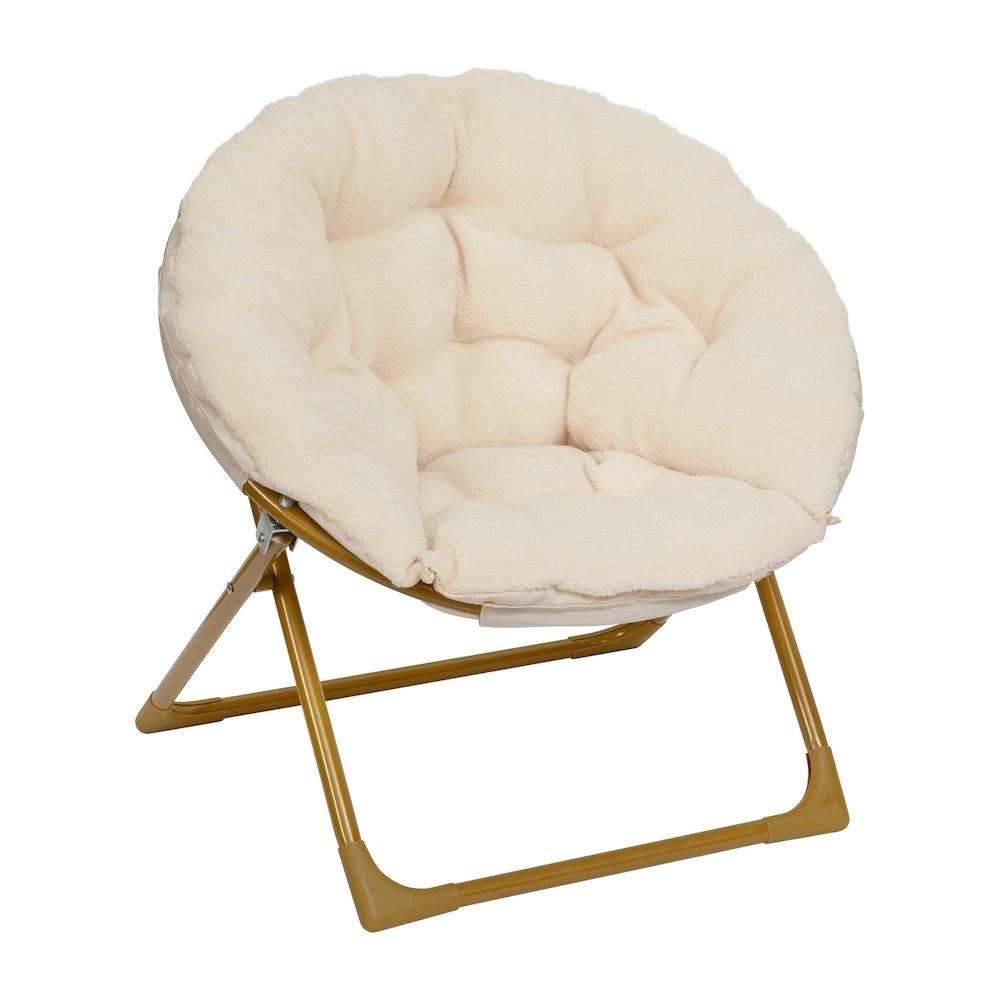 Flash Furniture Kid
s 23" Folding Saucer Chair, Ivory Faux Fur/Soft Gold Frame 1