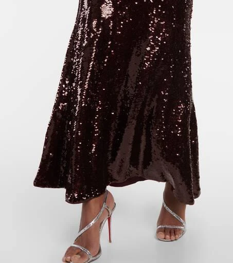 Self Portrait Feather-trimmed sequined maxi dress 6