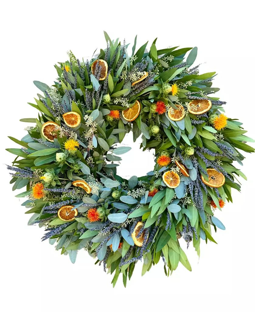 GreenishBlu Real Aromatic Wreath Bayleaf, Seeded Eucalyptus, Safflower, Dried Lavender and Dehydrated Orange Slices, 22" 1