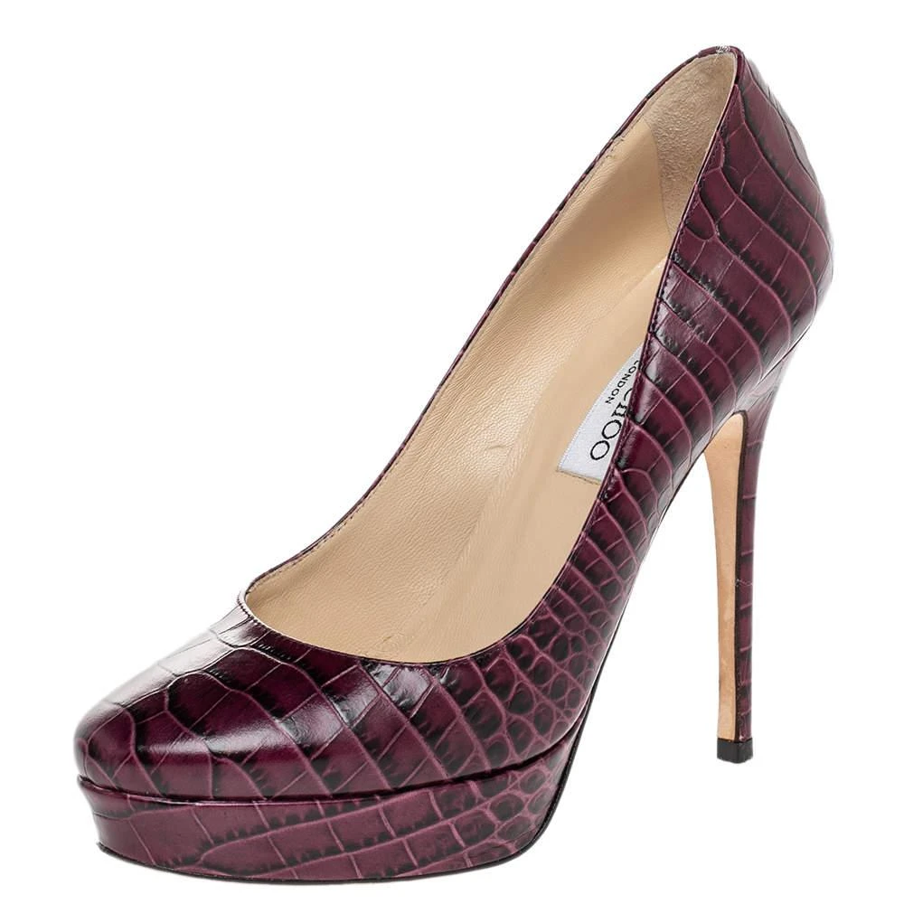 Jimmy Choo Jimmy Choo Purple Croc Embossed Leather Cosmic Pumps Size 37.5 1