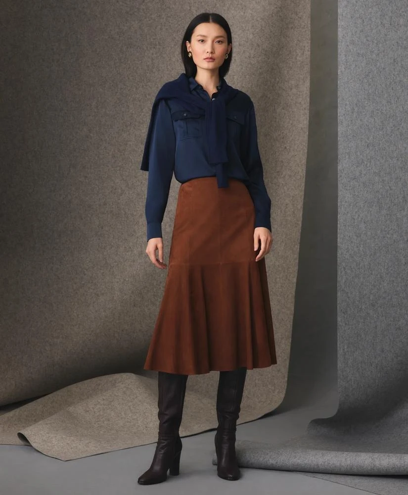 Brooks Brothers Fluted Hem Skirt in Suede 2