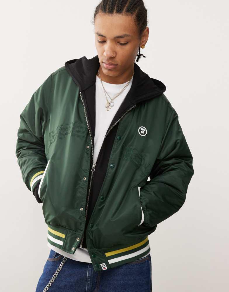 AAPE Aape By A Bathing Ape logo college varsity jacket in green
