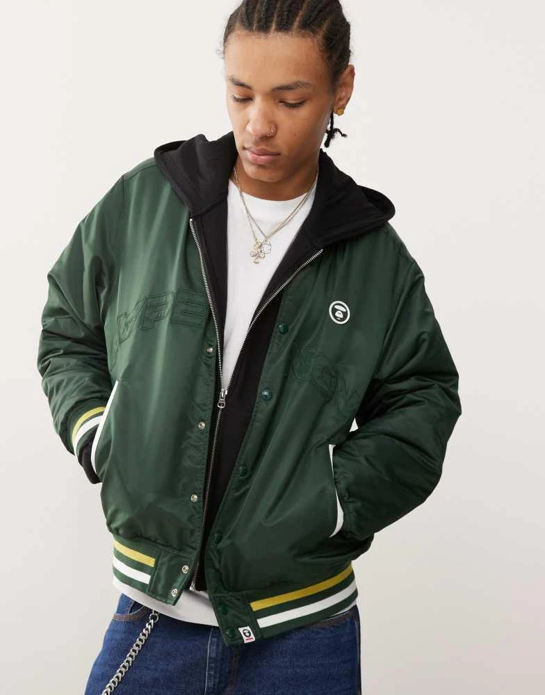 AAPE Aape By A Bathing Ape logo college varsity jacket in green 1