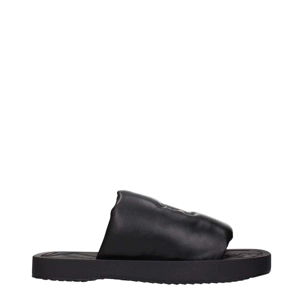 【BURBERRY】 残りわずか EKDスラブ スライド サンダル Burberry EKD Slab Leather Slides | Black | FARFETCH
